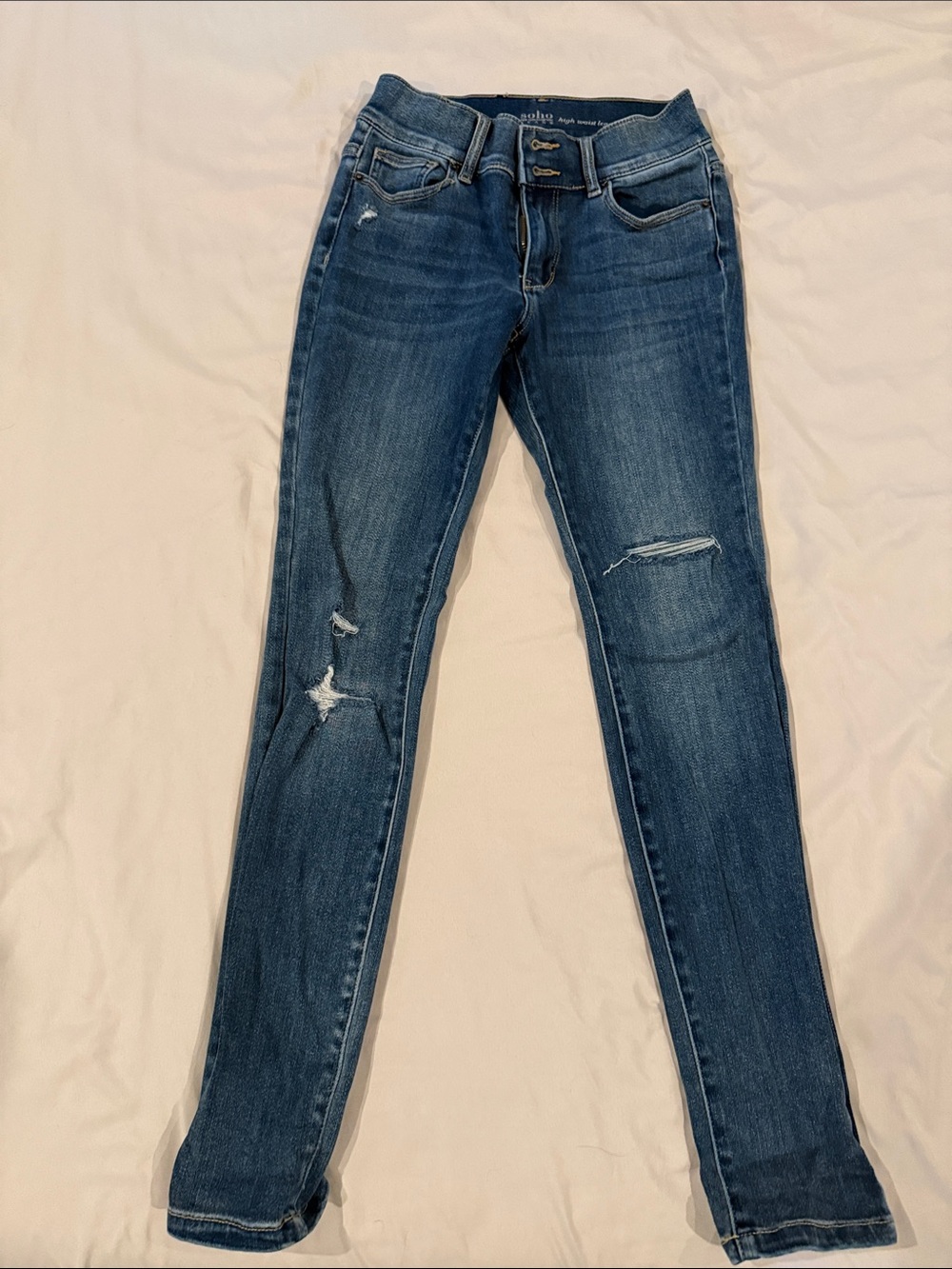 New York & Company Dark Blue Distressed Skinny Jeans